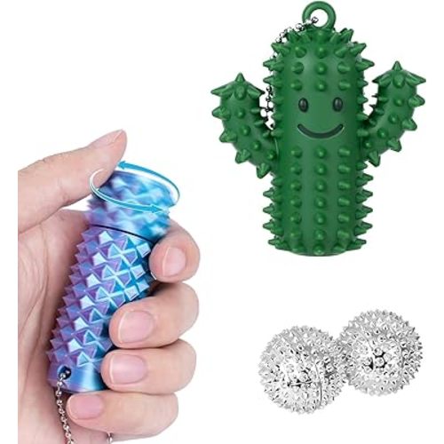 3 PCS Spinning Spiky Sensory Keychain & Acupressure Massage Balls Set - Magnetic Acupoint Balls for Stress and Anxiety Relief, Novelty Gifts for Adults
