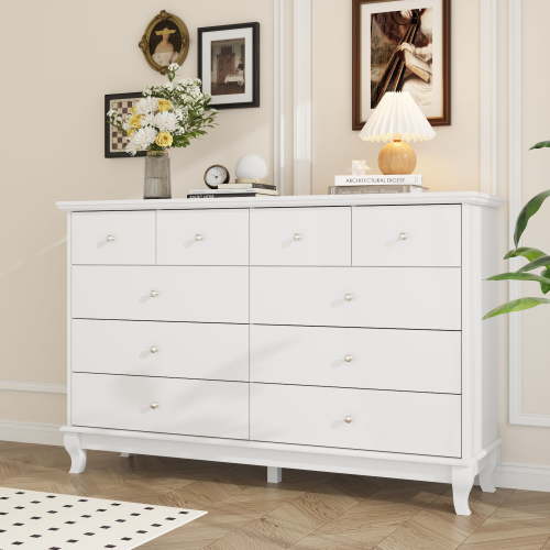 MONSLIPA 10 Drawer Dresser, 55.1'' W Double Dresser Chest of Drawers for Bedroom Closet White