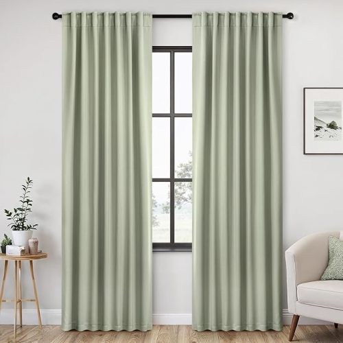 ANRODUO Sage Green Blackout Curtains 84 Inches Long Thermal Insulated Window Treatment Panels Back Tab Rod Pocket Room Darkening Green Drapes for Bedroom Living Room