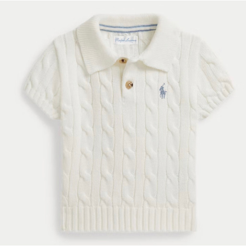 Cable-Knit Cotton Polo-Collar Sweater