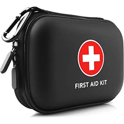 Mini First Aid Kit, 100 Pieces Water-Resistant Hard Shell Small Case - Perfect for Travel, Outdoor, Home, Office, Camping, Hiking, Car (Black)