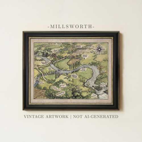 Wind in the Willows River Map | Vintage Children's Room Art | Antique Storybook Painting | Nursery Wall Decor Print | Framed Art