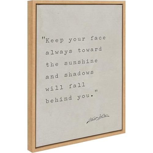 Kate and Laurel Sylvie Keep Your Face Walt Whitman Framed Canvas Wall Art by Saint and Sailor Studios, 18x24 Natural, Motivational Quote Art for Wall