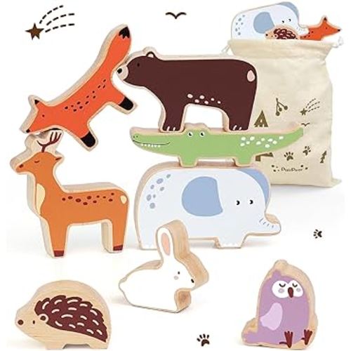 PairPear Wooden Stacking Toys for Toddlers Animals Stacking Blocks Balance Game for Preschoolers Montessori Sensory Toys with Large Blocks Educational Gift for Boys and Girls 18 Months+
