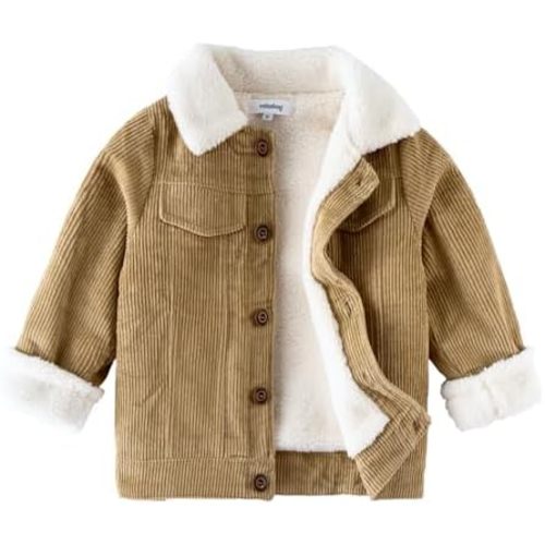 Volunboy Baby Boy Corduroy Jacket Toddler Fleece Winter Coat Kid Sherpa Lined Button Down Warm Outwear