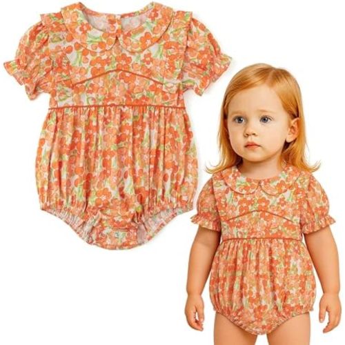 Curipeer Infant Baby Girls Summer Floral Romper Baby Bubble Sleeve Ruffle Romper Outfit 3M-2T