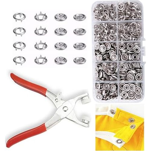 GTAAOY 100 Sets Metal Snaps Buttons with Fastener Pliers Press Tool Kit Perfect for DIY Crafts Clothes Hats and Sewing, Snap Button Fasteners Kit for Clothing Sewing (9.5mm / 400 PCS)