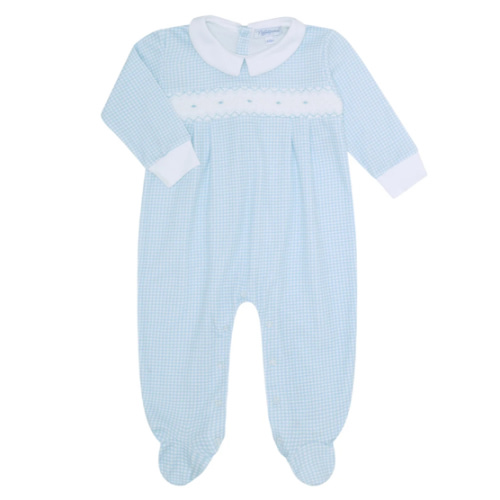 Blue Gingham Smocked Footie (0-3)