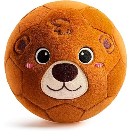 Silent Indoor Soccer Balls for Toddlers 1-3, Inflatable Soft Plush Baby Toddler Soccer Ball Toys Gifts for 1 2 3 4 5 Year Old Boy Girl First Birthday Gift (Bear, Pump Include)