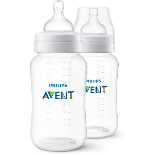 Philips Avent Anti-Colic Baby Bottles, 11oz, with Flow 3 Nipples, 3m+, 2pk, Clear, SCY106/02