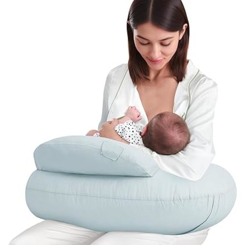 AMASKY Nursing Pillow for Breastfeeding and Bottle Feeding, Ergonomic Support for Mom and Baby, Removable Washable Cover(Light Blue), Pallet of Product