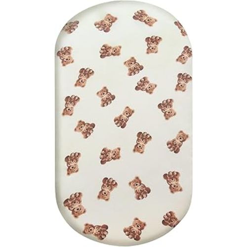 LifeTree Muslin Bassinet Sheets Unisex, Soft Breathable Fitted Baby Bassinet Sheets, 1 Pack for Standard Bassinet for Baby Boys Girls, 70% Viscose from Bamboo + 30% Cotton, Bear Pattern, 32" x 16"