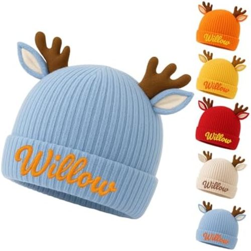 Personalised Newborn Baby Beanie Hat 12-36 Months Infant Embroidered Deer Beanie Hats Custom Baby Gifts for Boys Girls