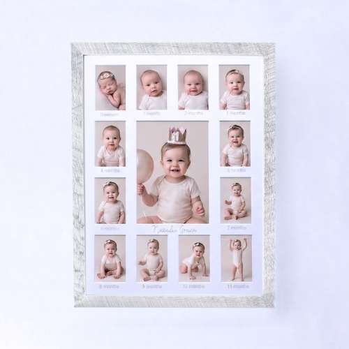 Nursery Decor Baby First Year Frame, Personalized Baby Picture Frame, Neutral Nursery Wall Decor, Baby Milestone Photo Collage