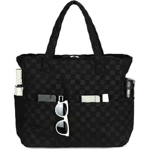 LEDAOU Large Beach Tote Bag Women Waterproof Sandproof Zipper Beach Tote Bag for Pool Gym Grocery Travel with Wet Pocket