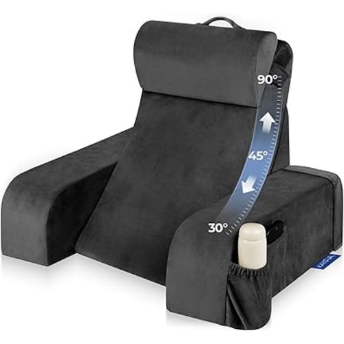 Kayfia Reading Pillow with 30-90° Stepless Adjustable Angle & Height, 2 in 1 Back Wedge Pillow for Bed Sitting up, Backrest Pillow for Reading/Gaming/Working in Bed or Couch, Medium, Black