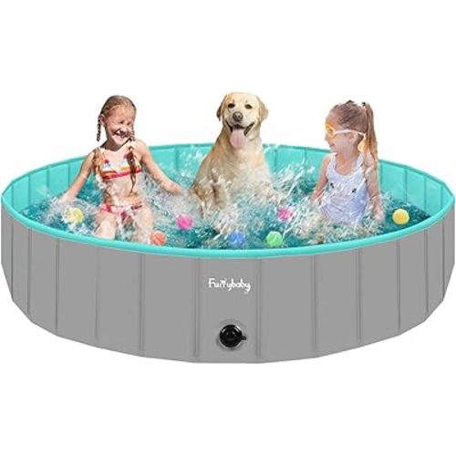 Large Pool Foldable Pool with Hard Plate Collapsible Pool Kiddie Grey 63''
