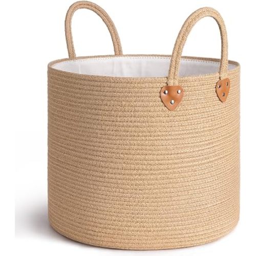CHICVITA 50L Blanket Basket Living Room, Wicker Laundry Baskets for Home Decor, Baby Toy Basket with Handles, Large Nursery Hamper for Blankets Towels Clothes, 16" X 16" X 14", Jute Brown