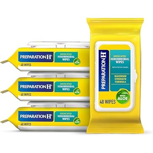 Preparation H Hemorrhoid Flushable Wipes with Witch Hazel for Skin Irritation Relief - 48 Count (Pack of 4)