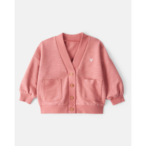 Baby Girl Heart Cotton Long-Sleeve Cardigan Sweater - Pink - Carter's | Carter's