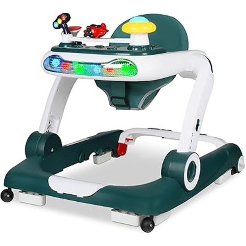 TODEFULL 6 in 1 Baby Walker, Baby Activity Walker for Toddler, Push Walker w/Adjustable Height Speed, Learning-Seated & Walk-Behind, Infant Walker w/Feeding Tray & Music Toys, Green