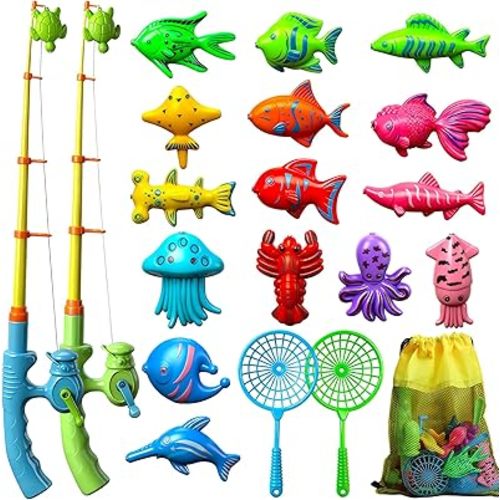 TOY Life 2-Player Magnetic Fishing Game for Kids 3-5 - Toddler Fishing Pole Set with Fish Toys - Bath & Pool Toys - Water Table Accessories - Educational Fishing Toy Rod for Boys Girls