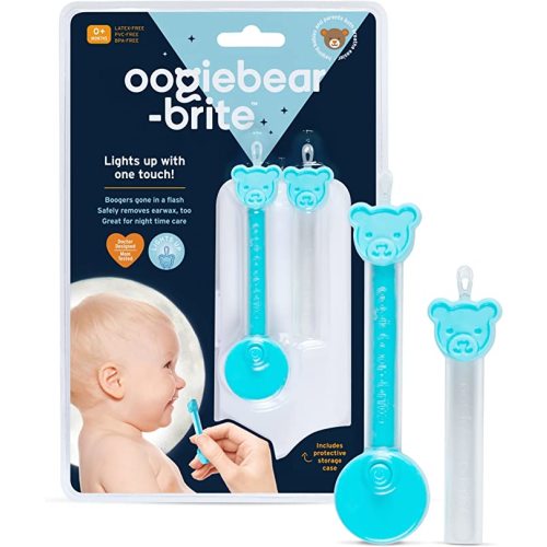 oogiebear Brite - Baby Nose Cleaner and Ear Wax Removal Tool. Baby Gadget with Nighttime LED Light. Safe Snot Booger Picker for Newborns, Infants & Toddlers - 1 Blue booger picker with LED
