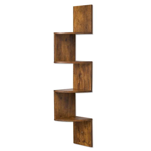 Sorbus 5-Tier Corner Wall Shelf – Zig Zag Floating Bookshelf (40") for Living Room, Bedroom, Office – Space-Saving Storage, Brown