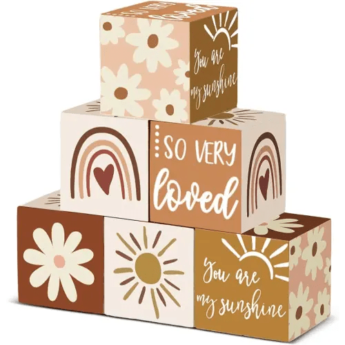 Kigley 6 Pcs Nursery Decor for Girls and Boys Nursery Watercolor Shelf Decor for Bedroom Playroom Gifts(You are My Sunshine)