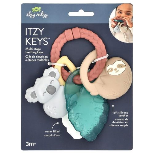 Itzy Ritzy Teething Keys, Silicone Baby Teether Toy with Water-Filled Leaf