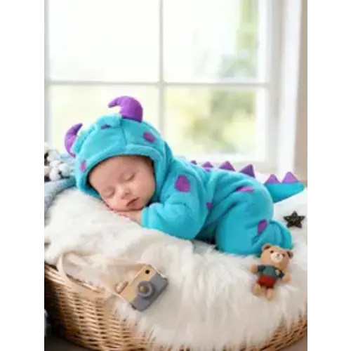 Baby Animal Fleece Onesie Romper Costume with Cartoon Cute Monster Horn Hat, Warm Thick Winter Jumpsuit for Boys and Girls Baby Clothing - TikTok Shop