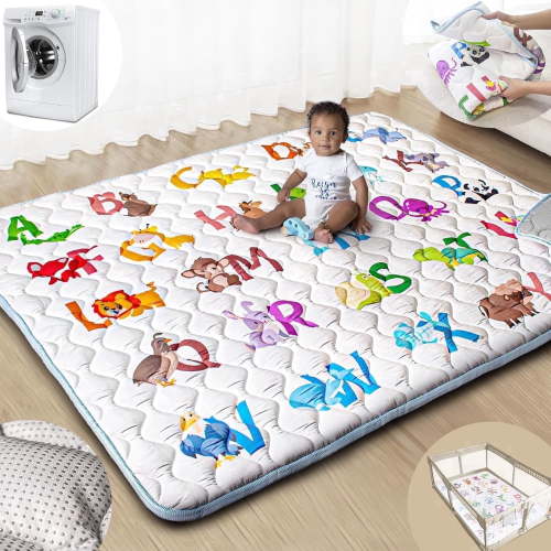 Beavtaens Baby Play Mat for Floor, Fits 71x59 Playpen, Non-Slip, Soft for Infants, 0-4 Years (Animal)