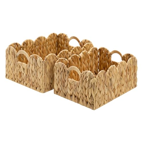 GRANNY SAYS Wicker Storage Basket for Shelves, Scalloped Baskets for Pantry | Scalloped Water Hyacinth Basket, Storage Wicker Basket for Pantry, Water Hyacinth Baskets with Scalloped Edge, Woven Baskets