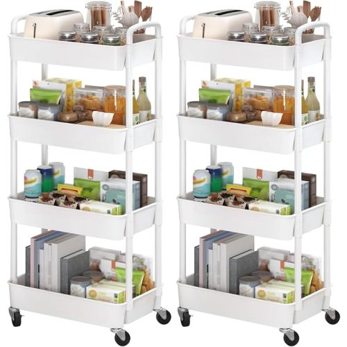 Sywhitta 3-Tier Plastic Rolling Utility Cart with Wheels for Storage,White