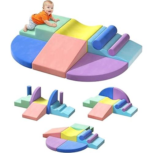 Extra Large 8-Piece Soft Climbing Toys for Toddlers, Foam Climbing Block Set with Jumbo Size, Boosts Motor Skills & Color Coordination, Safe Indoor Toy for Child Development