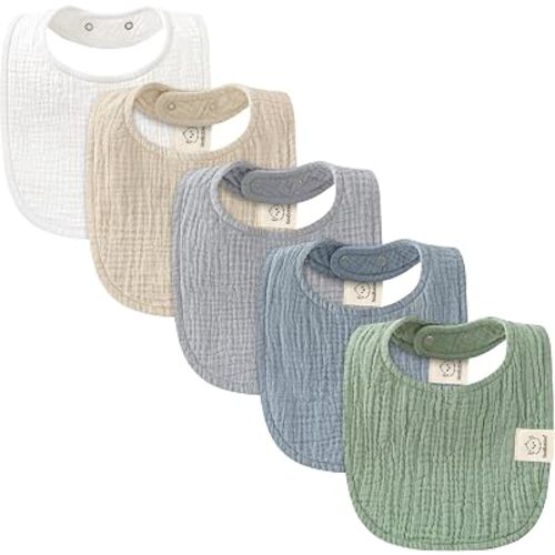 KeaBabies 5-Pack Muslin Baby Bibs for Drooling and Teething (Slate)