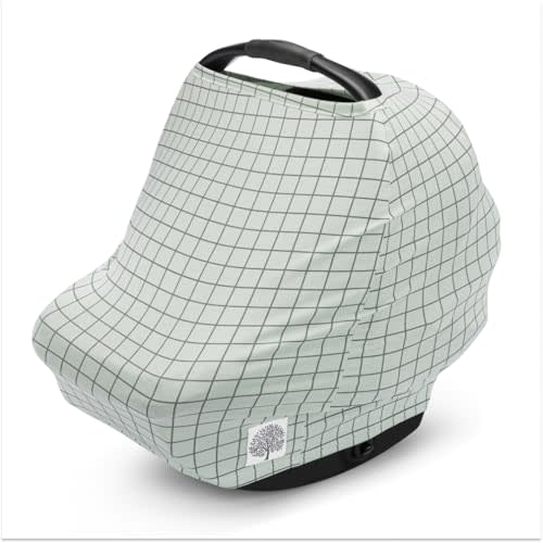 Parker Baby 4 in 1 Car Seat Cover for Girls and Boys - Stretchy Carseat Canopy, Nursing Cover, Grocery Cart Cover, High Chair Cover - “Sage/Pewter”