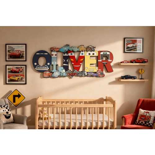 Custom Cars Name Sign, Boys Room Decor, Personalized Wooden Letters, Kids Lightning McQueen Nursery Art, Disney Pixar Room Decor, Wood Name