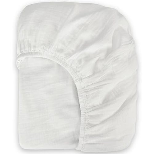 Bioweaves Organic Cotton Muslin Crib Sheet, GOTS Certified Fitted Crib Mattress Sheet, Extra Soft & Breathable for Toddler, Baby Boys & Girls, 52" x 28”, 8 Inch Pocket, White