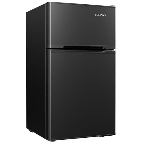 EUHOMY Mini Fridge with Freezer, 3.2 Cu.Ft Mini Refrigerator, Dorm Fridge with 2 Door For Bedroom/Apartment/Office-Food Storage Cooling Drink, Black