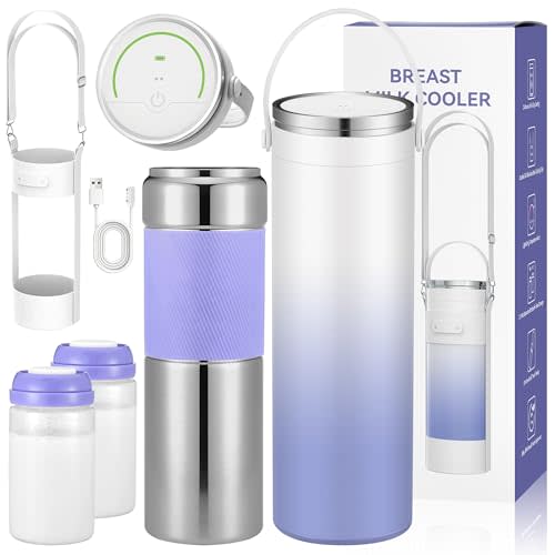 18 oz Portable Breast Milk Cooler, 24H Cooling Breastmilk Chiller | 360° Cooling, Stainless Steel Travel Breastmilk Cooler with 2 BPA-Free Baby Bottles Sleeve Strap for Breastmilk Storage