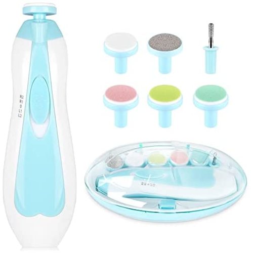 Electric Nail File Drill for Baby No Sharp Claws Hurt, 6 in 1 Safety Cutter Trimmer Clipper for Toes and Fingers (Blue)