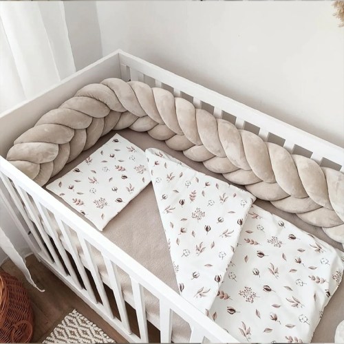 5-Knotted 6 inches Height Custom Handmade Bedding Long Cushion Crib Padding - Cream