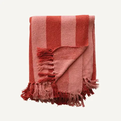 Woven Cotton Throw with Red and Pink Stripes — Lucca