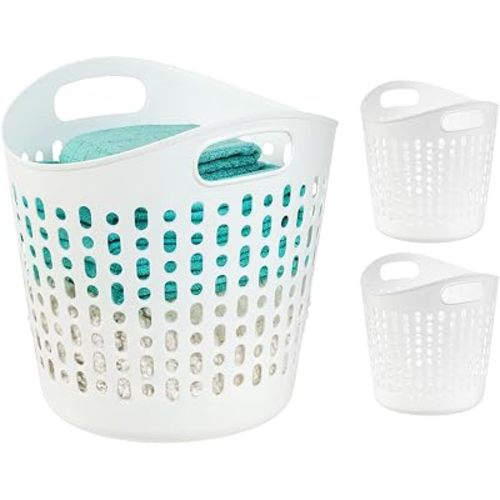 IRIS USA Plastic Laundry Basket, 40L - 3 Pack, Flexible Clothes Hamper Tall with Ventilation Holes, Laundry Room Bedroom Bathroom Apartment Dorm Blankets Pillows Trinkets Organization, White