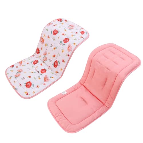 Baby Stroller Cushion,Infant Car Seat Insert-Reversible Universal Breathable and Soft Newborn seat Liner for Stroller,100% Cotton Seat Pad Liner for Newborns-34x78cm,1 Pack(Flowers+Pink)
