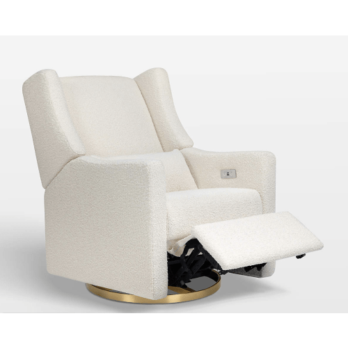 Babyletto Kiwi Ivory Boucle Nursery Power Glider Recliner Chair with Gold Base