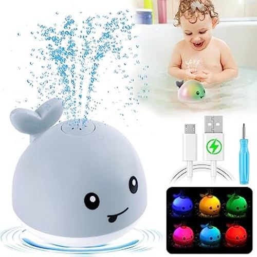Gigilli Baby Bath Toys Gifts, Christmas Rechargeable Baby Toys Whale, Light Up Bath Toys, Sprinkler Bathtub Toys for Toddlers Infant Kids Boys Girls, Spray Water Bath Toy, Pool Bathroom Baby Toy
