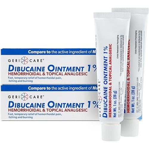 GeriCare Dibucaine Hemorroid Ointment 1% Pain-Relief Hemorrhoid Cream |Hemorroidal & Topical Analgesic| Quick Relief from Burning & Itching | Fast-Acting External Hemorrhoid Treatment 1oz (2 Pack)