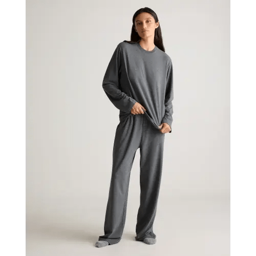 Dream Lounge Oversized Long Sleeve Pajama Set in Heather Charcoal Grey